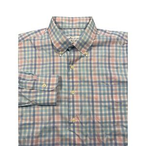 Peter Millar Button Down Men's Large Blue Multicolor Pastel Gingham Check Shirt